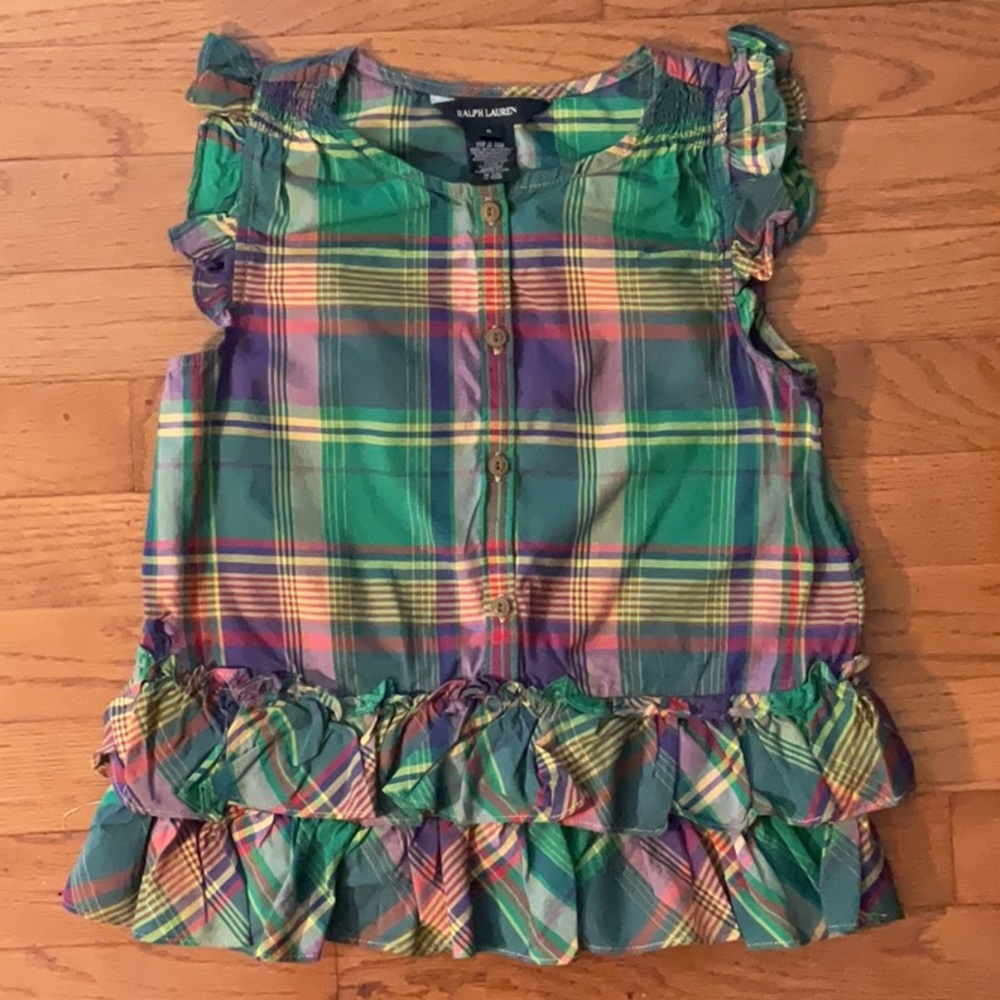 Ralph Lauren Green and Yellow Ruffle Blouse